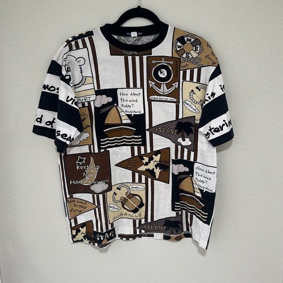 Hardy Amies Other - Vintage 90s Hardy Amies Sports Mens Short Sleeve Cartoon Graphic‎ T-shirt Medium